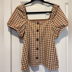 Madewell Brown Gingham Blouse